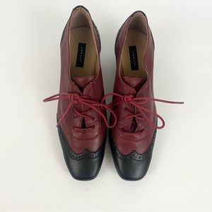 Array Womens Sam Red Black Leather Wing Tip Oxford Heel Shoes Size 7